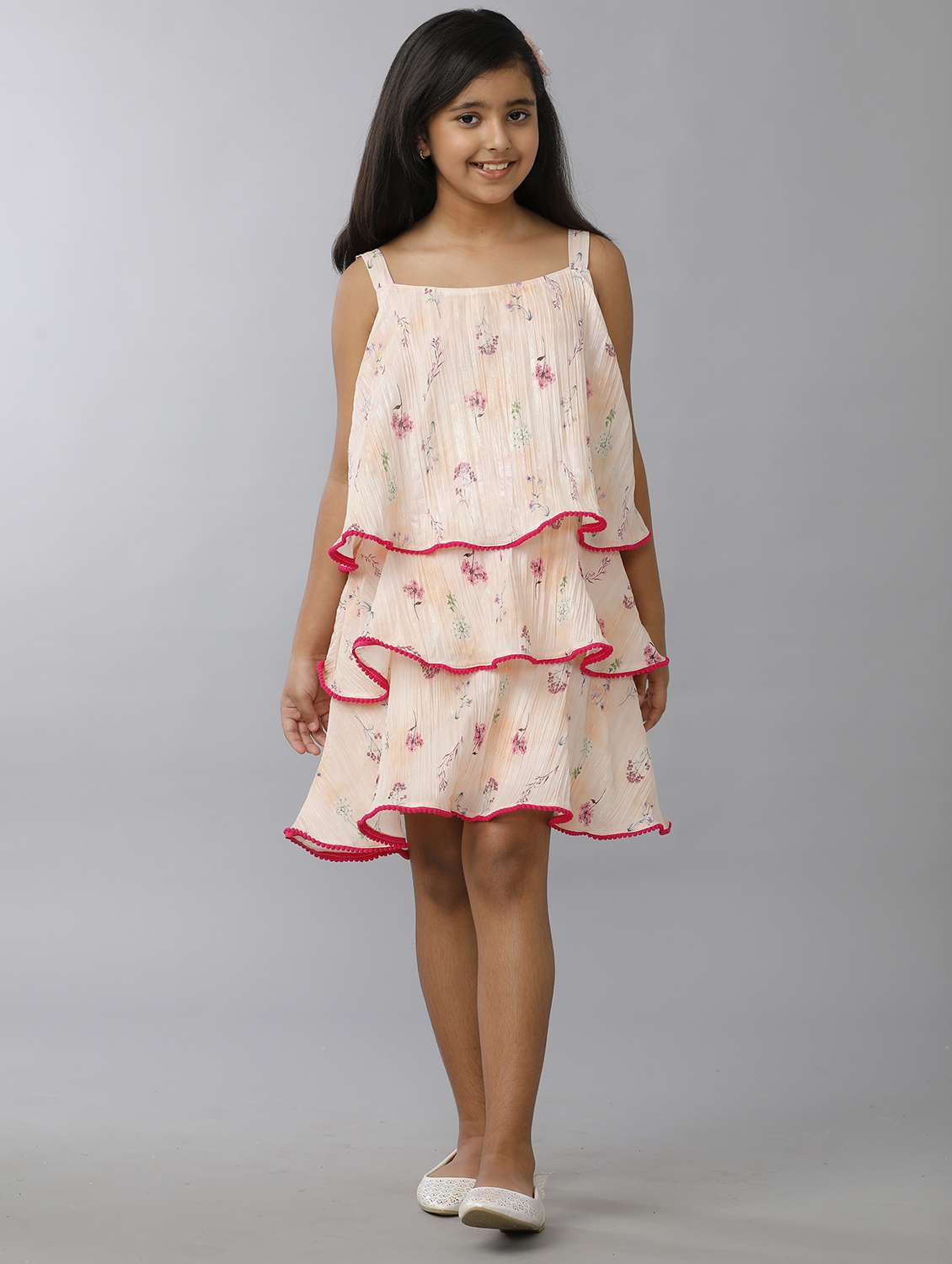 girls printed shoulder strap layered dress