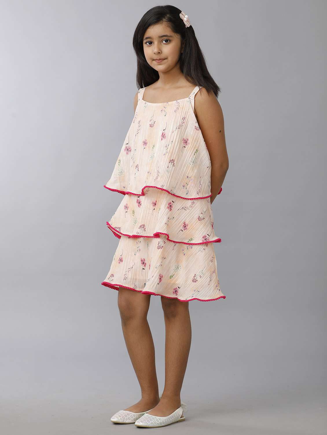 girls printed shoulder strap layered dress - 22071082 - Standard Image - 1