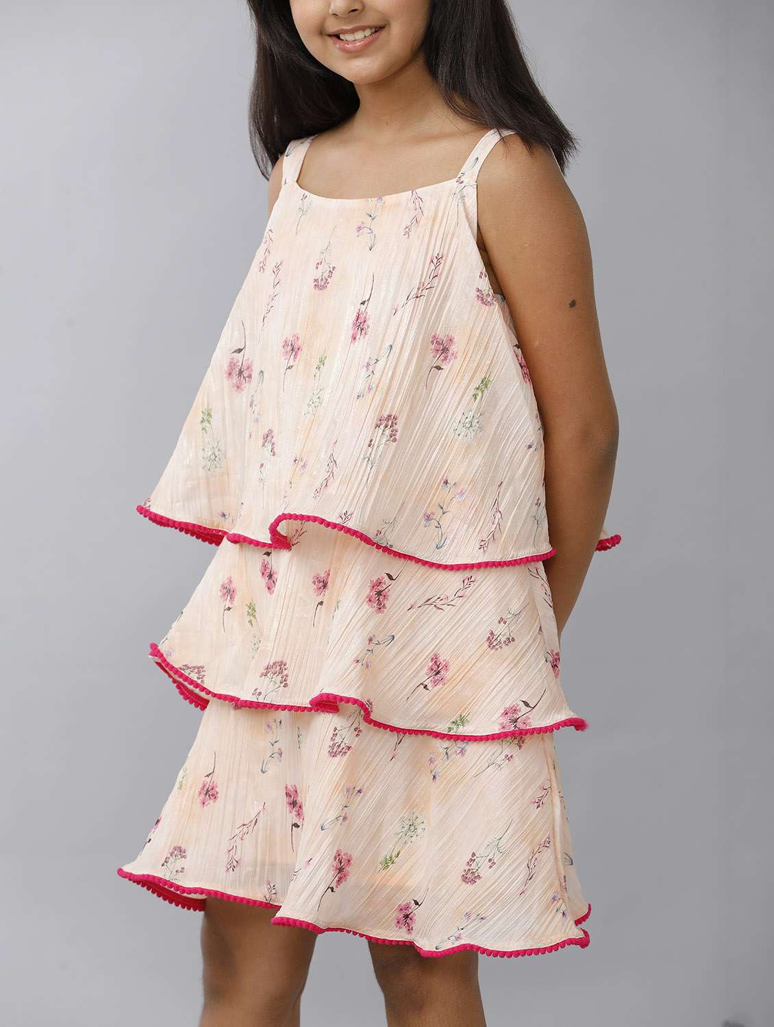 girls printed shoulder strap layered dress - 22071082 - Standard Image - 4