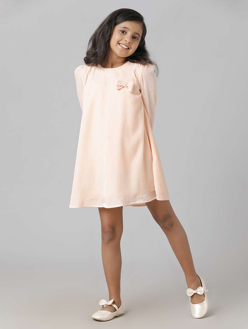girls solid puff sleeve fit & flare dress - 22071088 -  Standard Image - 1