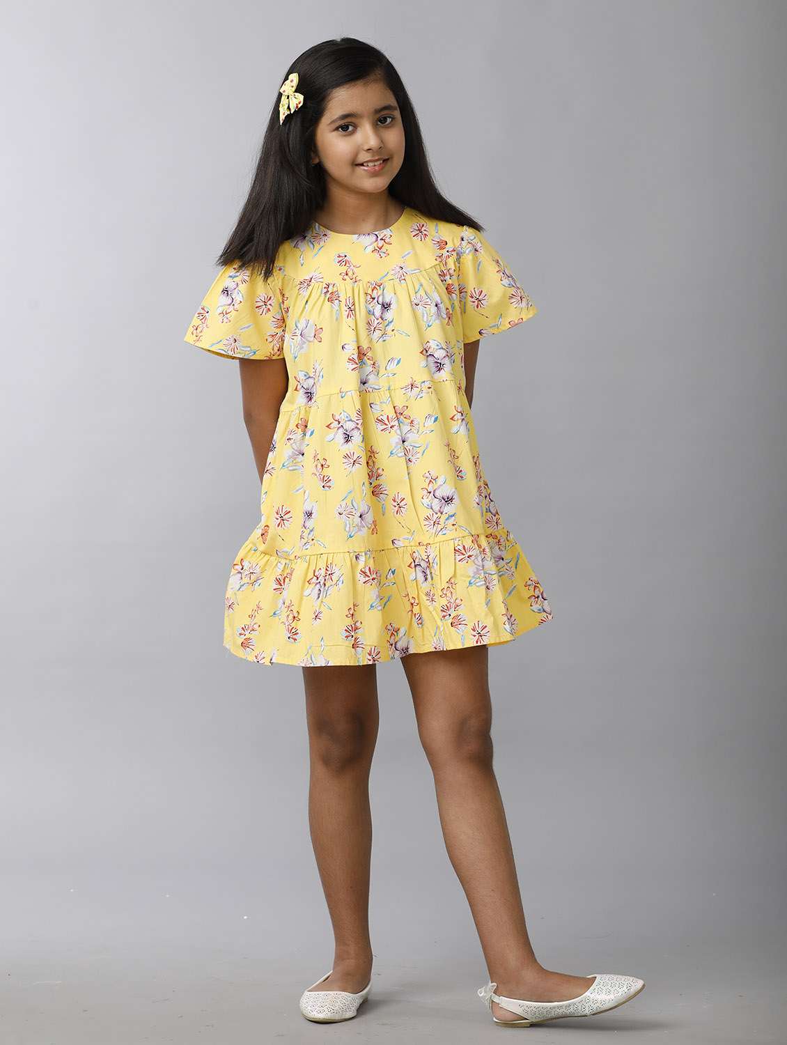 girls floral print puff sleeve tiered dress - 22071092 - Standard Image - 1