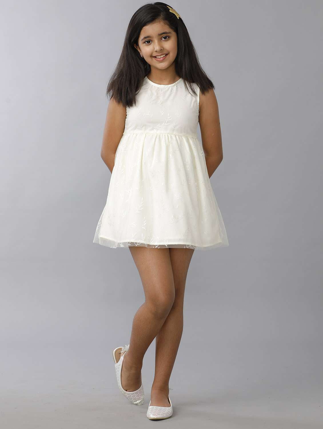 girls self designed sleeveless fit & flare dress - 22071093 -  Standard Image - 1