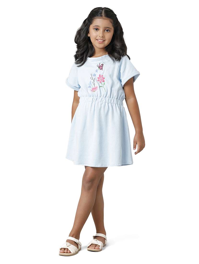 girls embrloidered short sleeve fit & flare dress - 22071094 -  Standard Image - 1