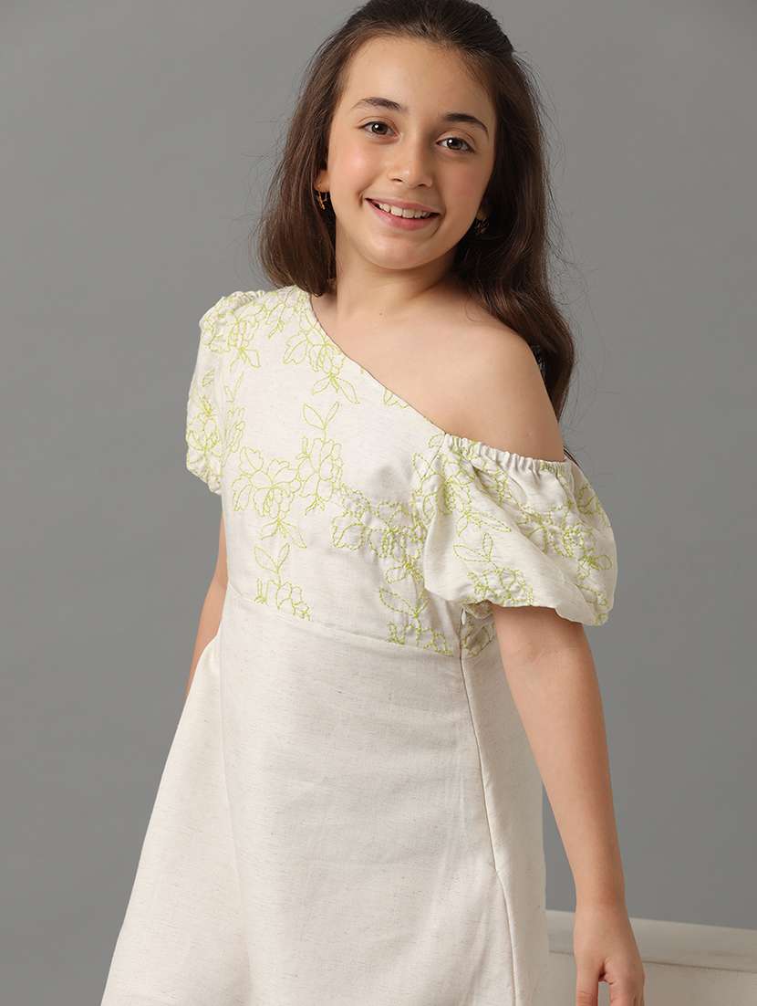 girls single shoulder embroidered a-line dress - 22071098 - Standard Image - 4