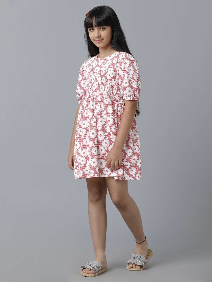girls floral print short sleeve fit & flare dress - 22071104 - Standard Image - 1