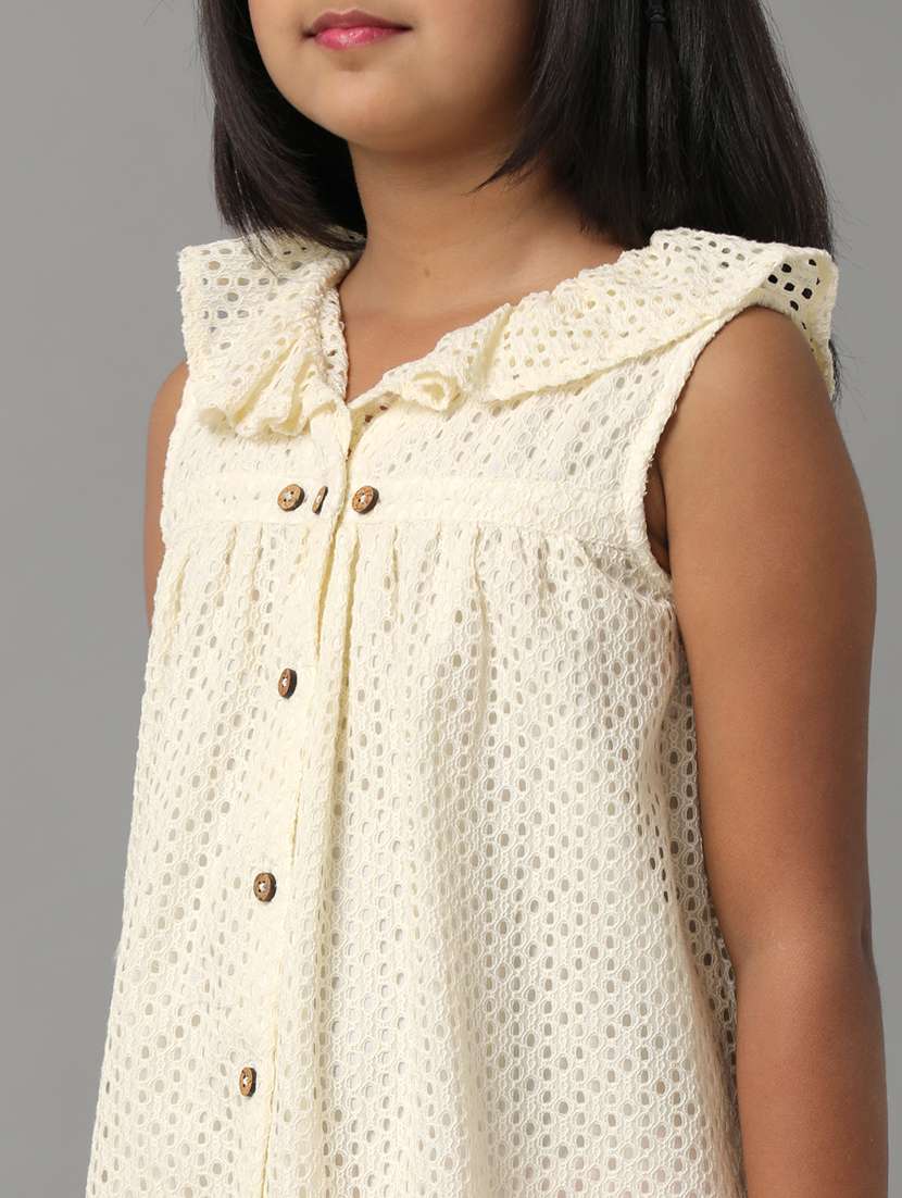 girls solid sleeveless schiffli fit & flare dress - 22071105 - Standard Image - 4