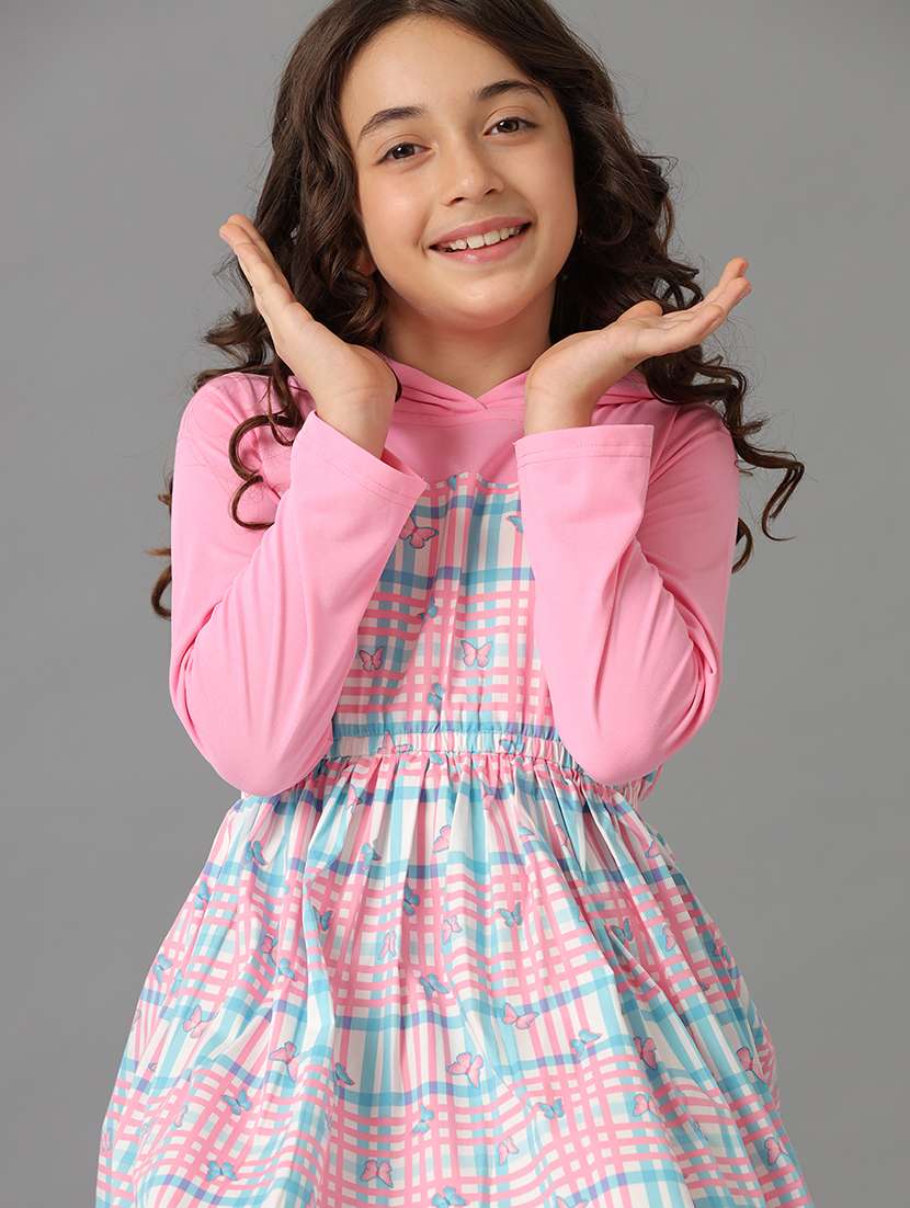 girls printed long sleeve hooded fit & flare dress - 22071108 - Standard Image - 4