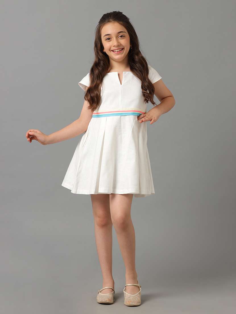 girls solid short sleeve fit & flare dress - 22071109 - Standard Image - 1