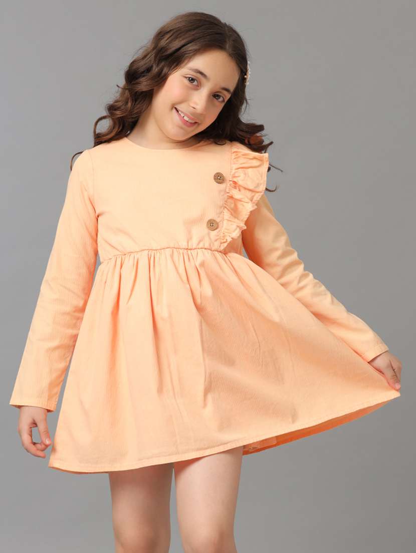 girls solid long sleeve fit & flare dress - 22071110 - Standard Image - 1