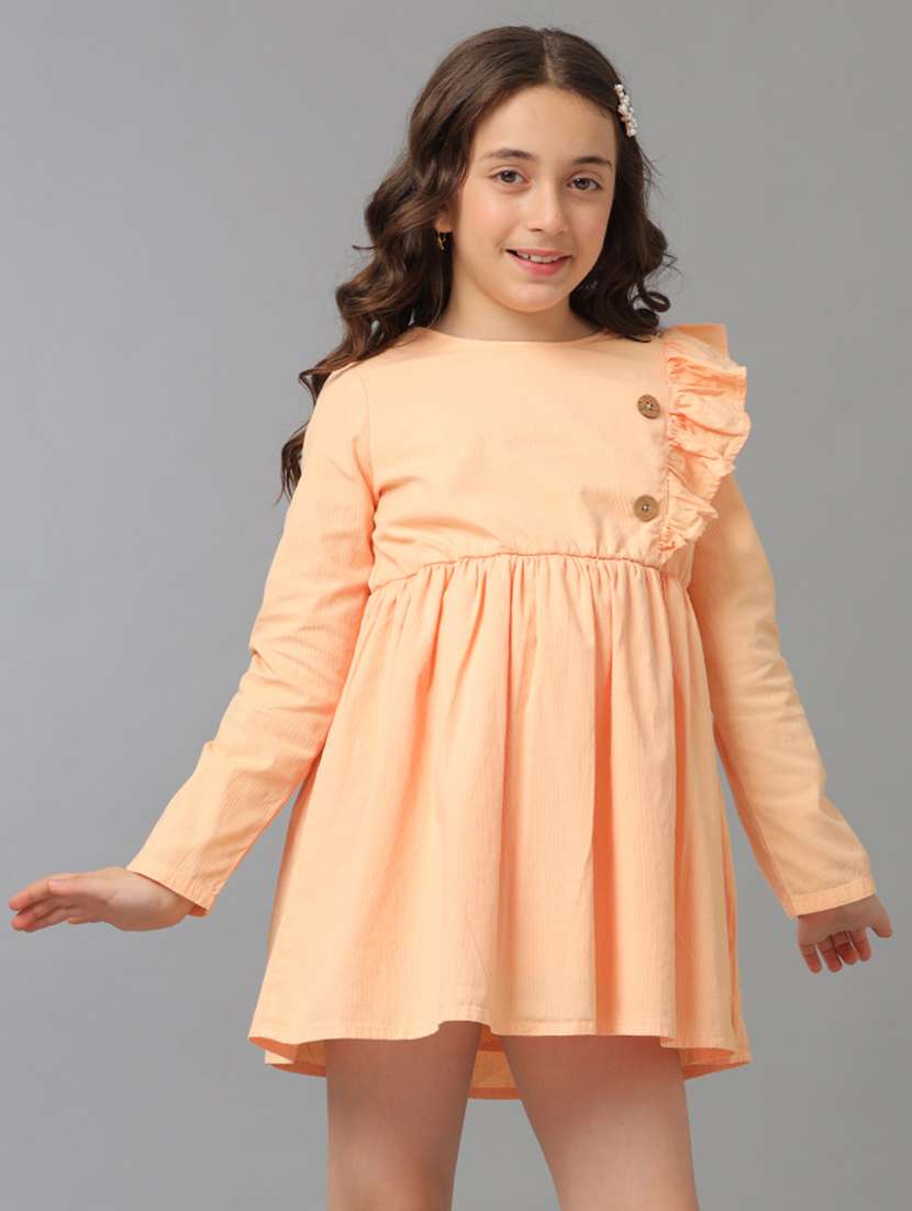 girls solid long sleeve fit & flare dress - 22071110 - Standard Image - 4