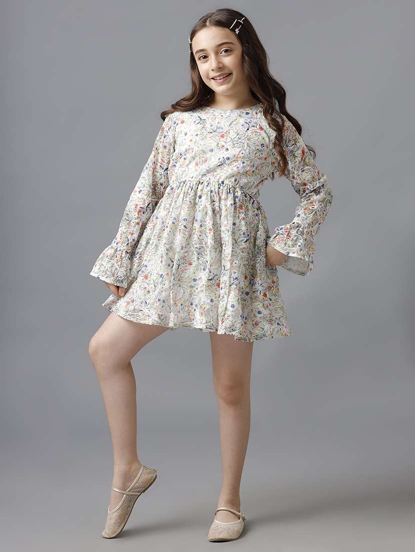 girls printed bell sleeve fit & flare dress - 22071111 - Standard Image - 1