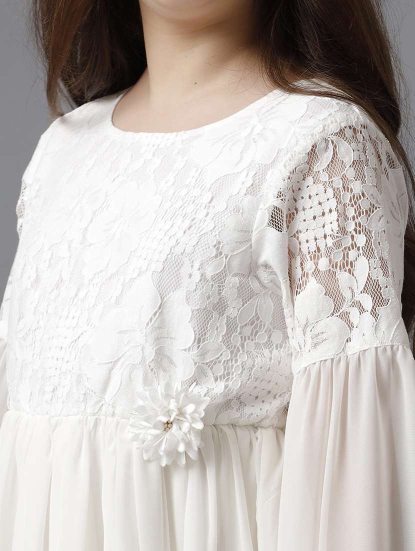 girls solid puff sleeve fit & flare dress - 22071112 - Standard Image - 4