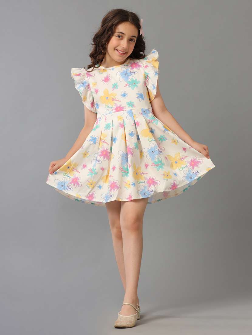 girls printed ruffled sleeve fit & flare dress - 22071113 - Standard Image - 1