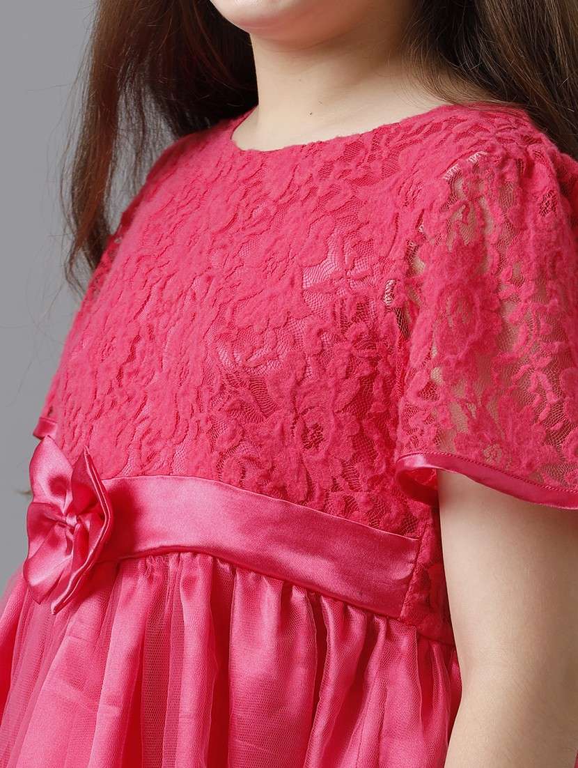 girls solid short sleeve lace fit & flare dress - 22071114 - Standard Image - 4