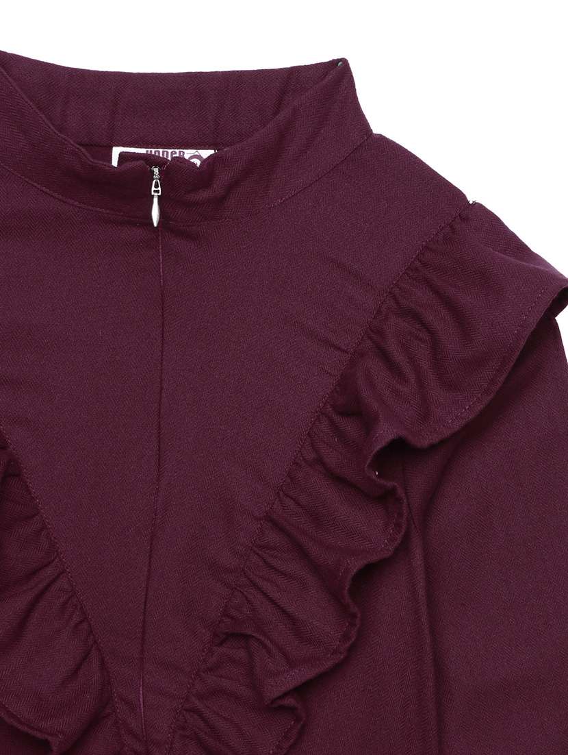 girls maroon solid long sleeve playsuit - 22071115 -  Standard Image - 4