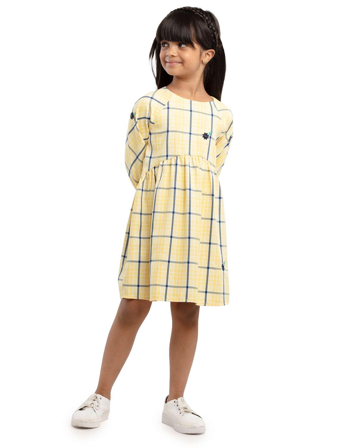 girls checkered puff sleeve fit & flare dress - 22071125 - Standard Image - 1