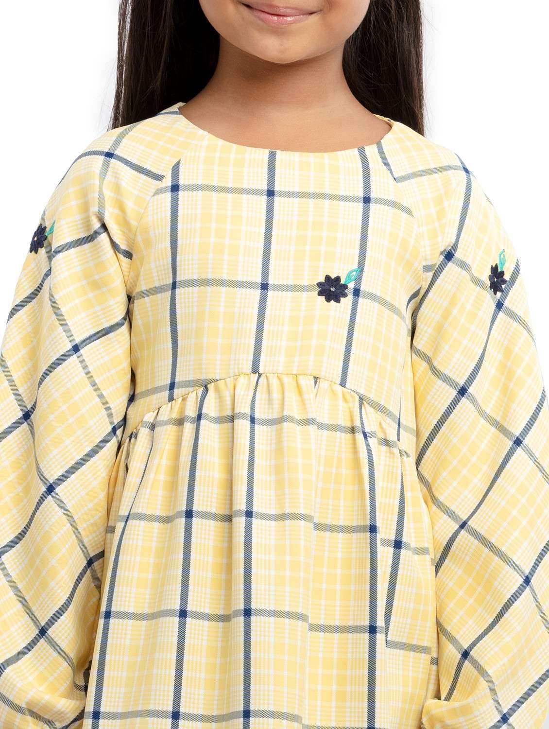 girls checkered puff sleeve fit & flare dress - 22071125 - Standard Image - 4