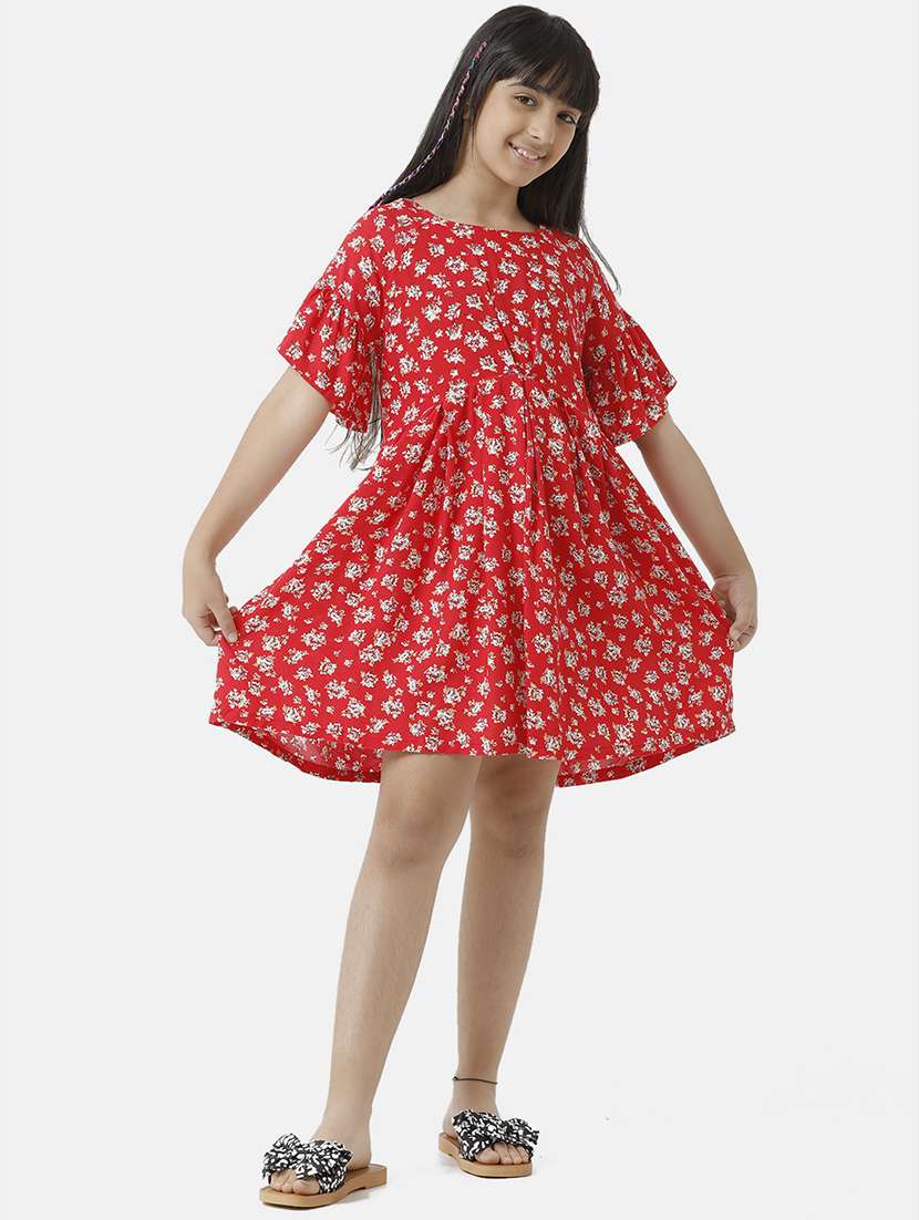 girls printed bell sleeve fit & flare dress - 22071131 -  Standard Image - 1