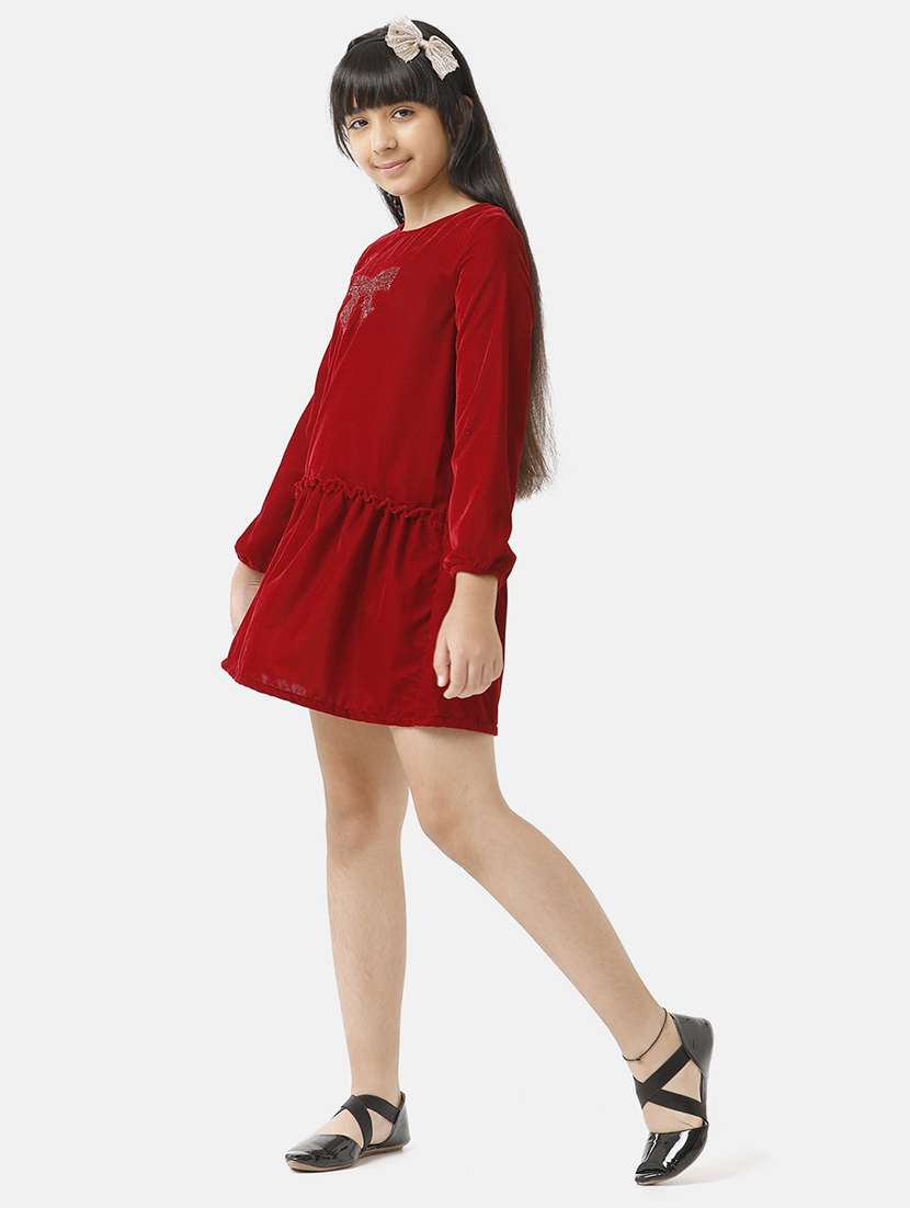 girls solid long sleeve round neck tiered dress - 22071134 -  Standard Image - 1