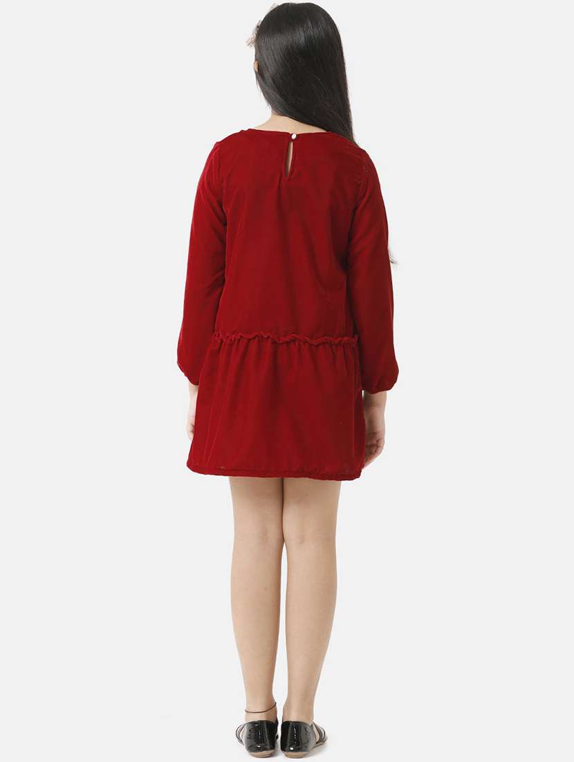 girls solid long sleeve round neck tiered dress - 22071134 -  Standard Image - 4