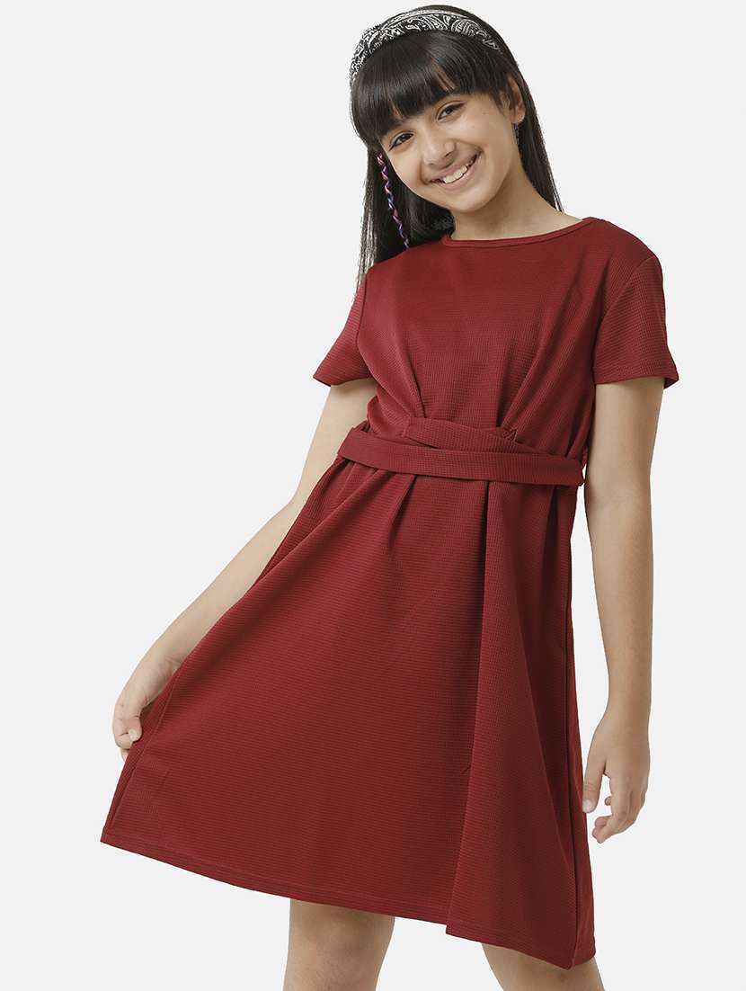 girls solid short sleeve fit & flare dress - 22071136 -  Standard Image - 1