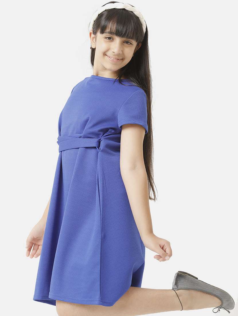 girls solid short sleeve fit & flare dress - 22071137 -  Standard Image - 1