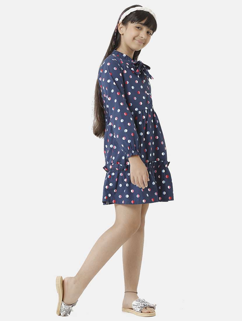 girls polka doted long sleeve tiered dress  - 22071138 -  Standard Image - 1