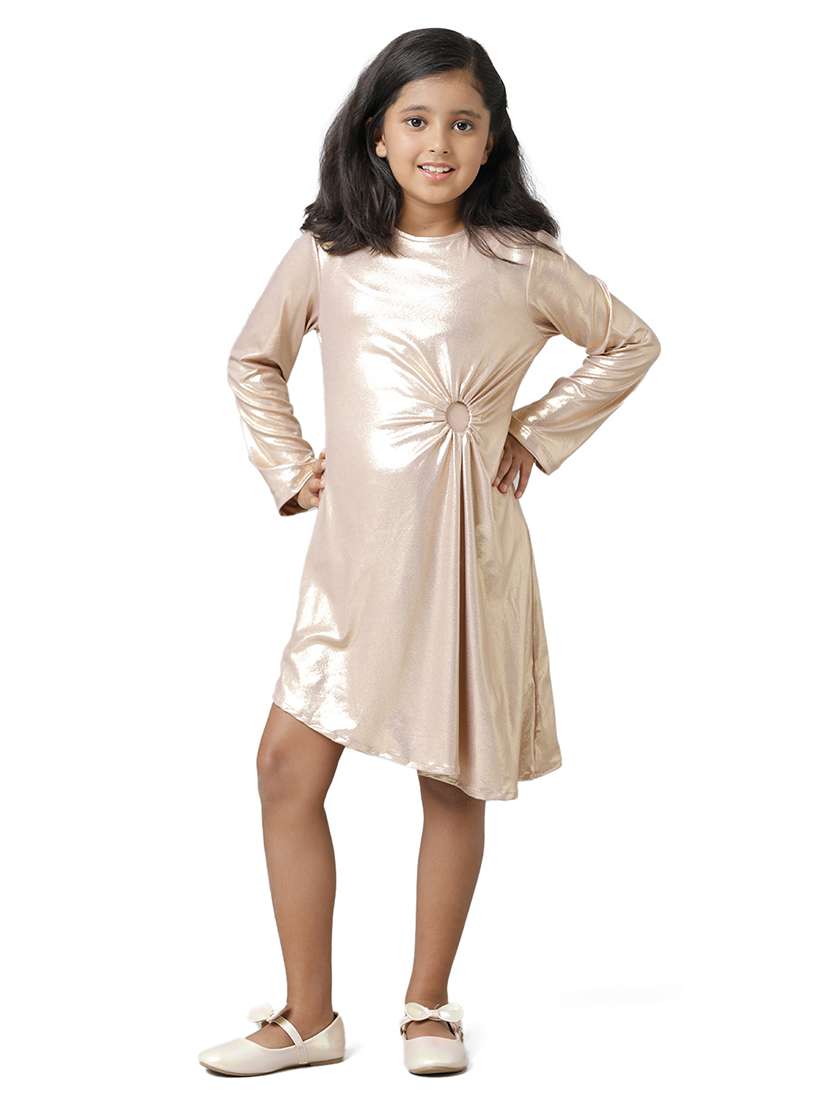 girls solid long sleeve asymmetric dress - 22071142 -  Standard Image - 1