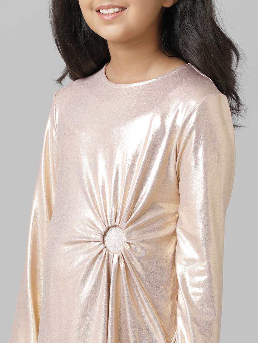girls solid long sleeve asymmetric dress - 22071142 - Standard Image - 4