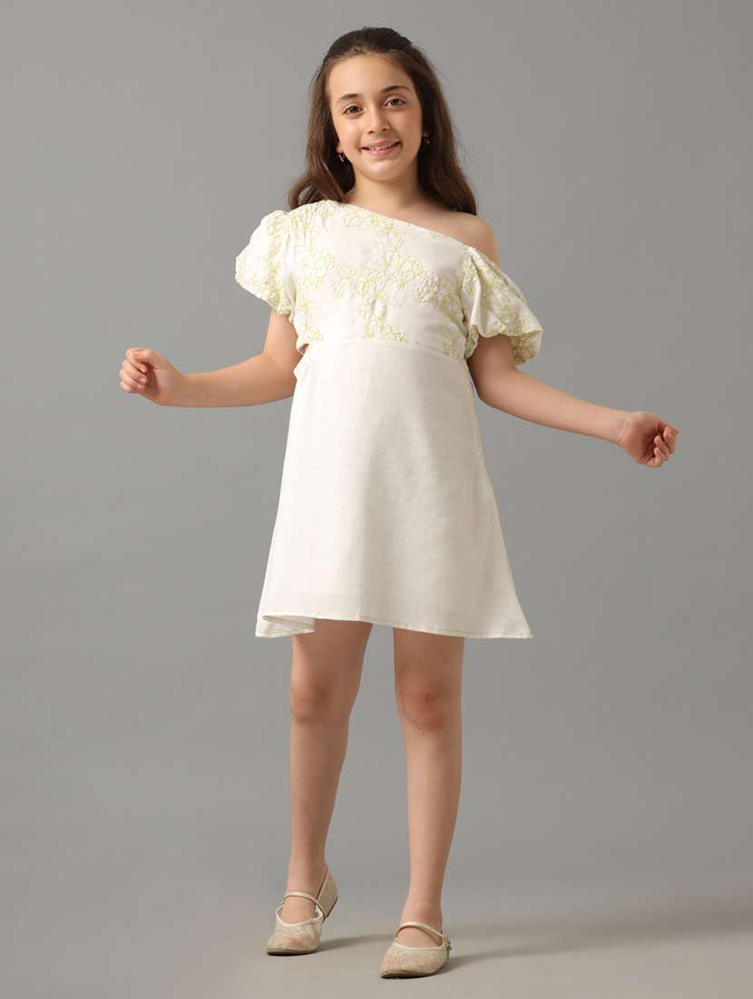 girls embroidered single shoulder a-line dress - 22071146 - Standard Image - 1