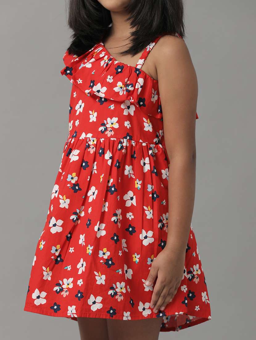 girls printed single shoulder fit & flare dress - 22071154 - Standard Image - 4