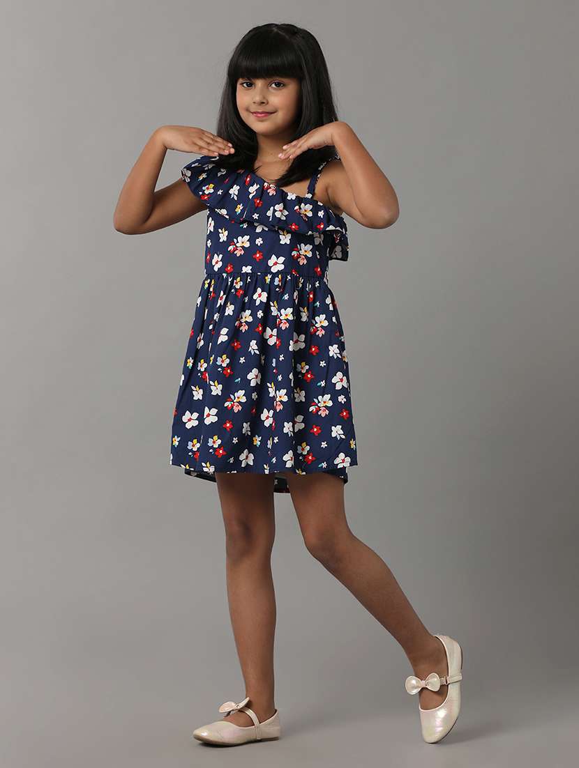girls printed single shoulder fit & flare dress - 22071155 -  Standard Image - 1