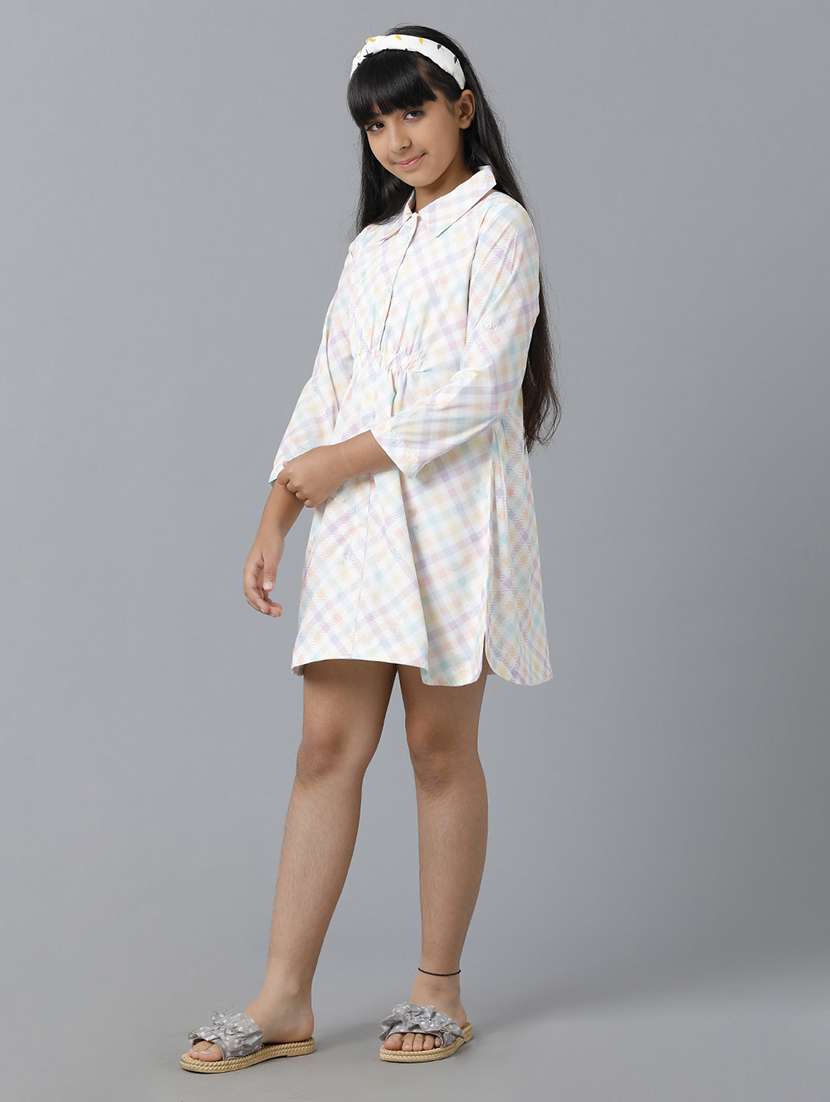 girls checkered long sleeve collared shirt dress - 22071161 - Standard Image - 1