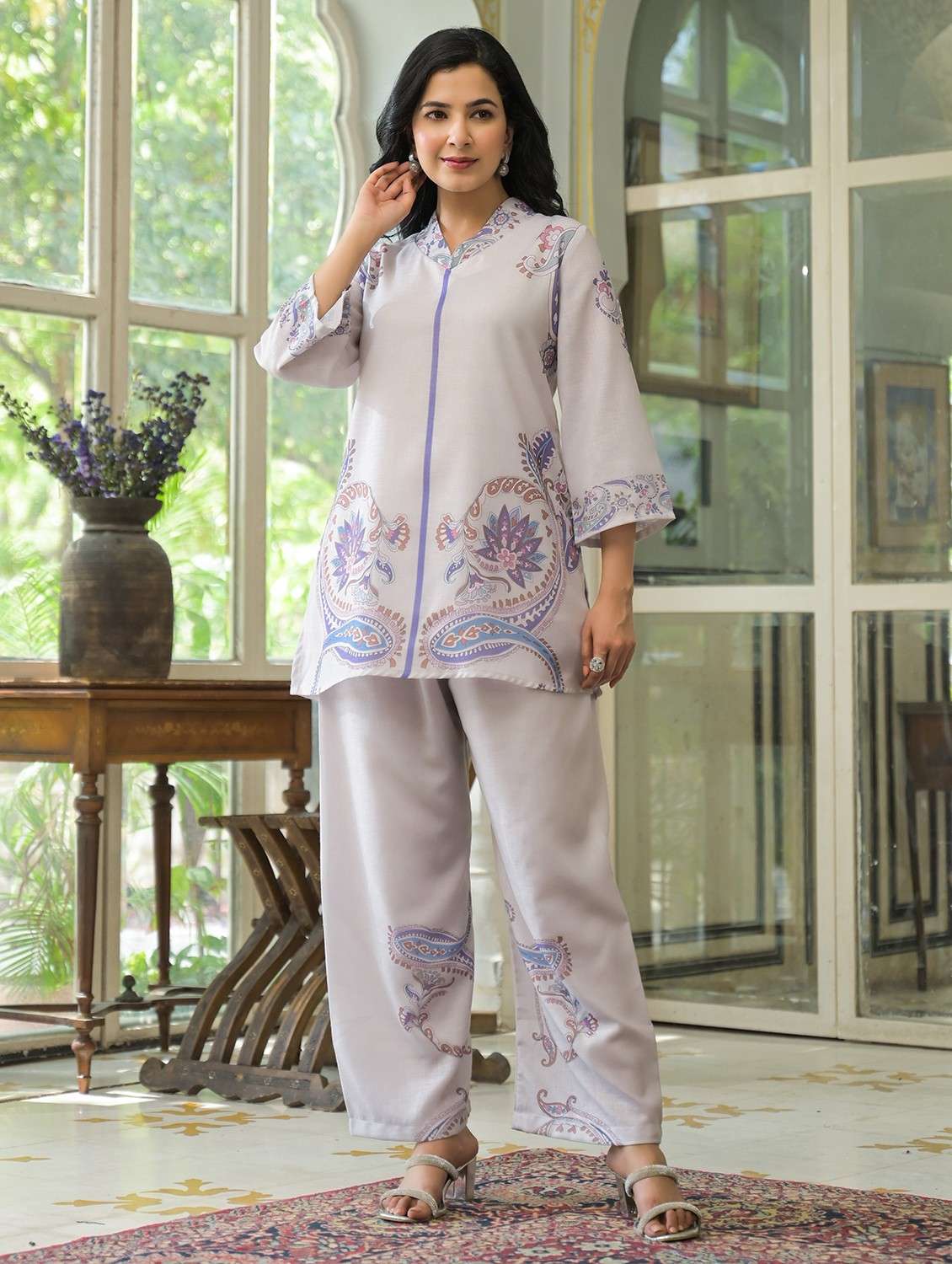 women printed three quarter sleeve ethnic co-ord set - 22071171 - Zoom Image - 0