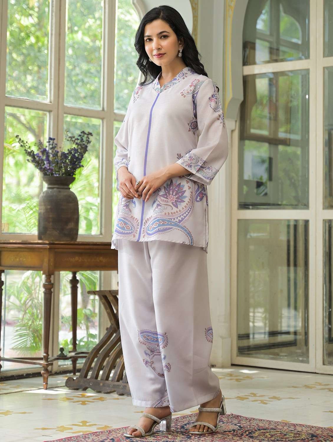 women printed three quarter sleeve ethnic co-ord set - 22071171 -  Standard Image - 1