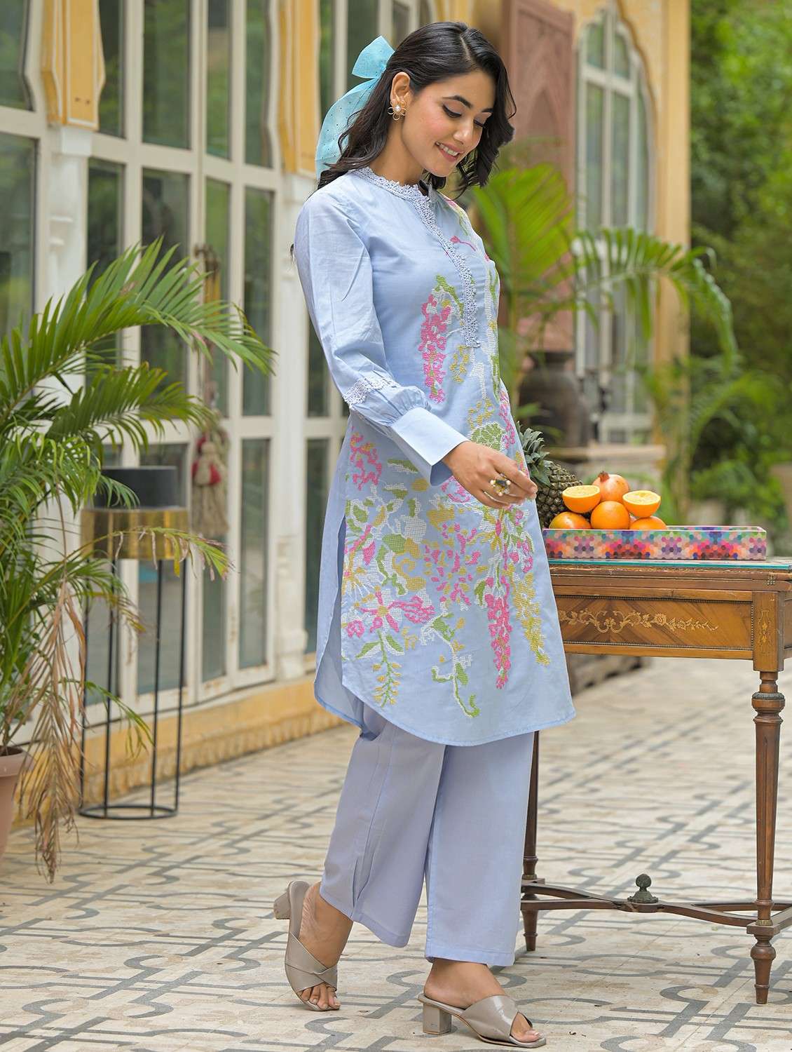 women embroidered long sleeve kurta pant set - 22071174 - Standard Image - 1