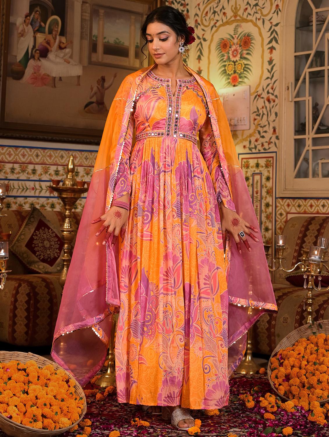 women floral print long sleeve anarkali kurta and dupatta set - 22071177 - Standard Image - 4
