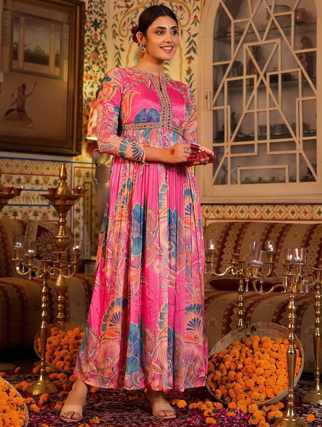 women printed long sleeve anarkali and dupatta set - 22071178 -  Standard Image - 1