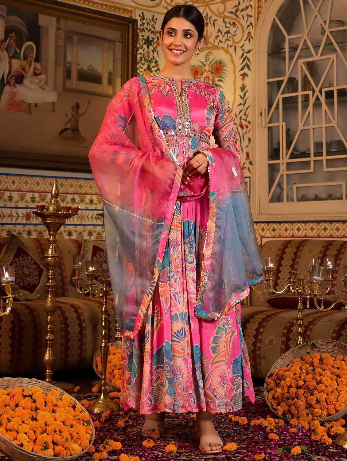 women printed long sleeve anarkali and dupatta set - 22071178 - Standard Image - 4
