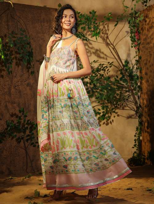 women printed sleeveless kurta dupatta set - 22071180 -  Standard Image - 0