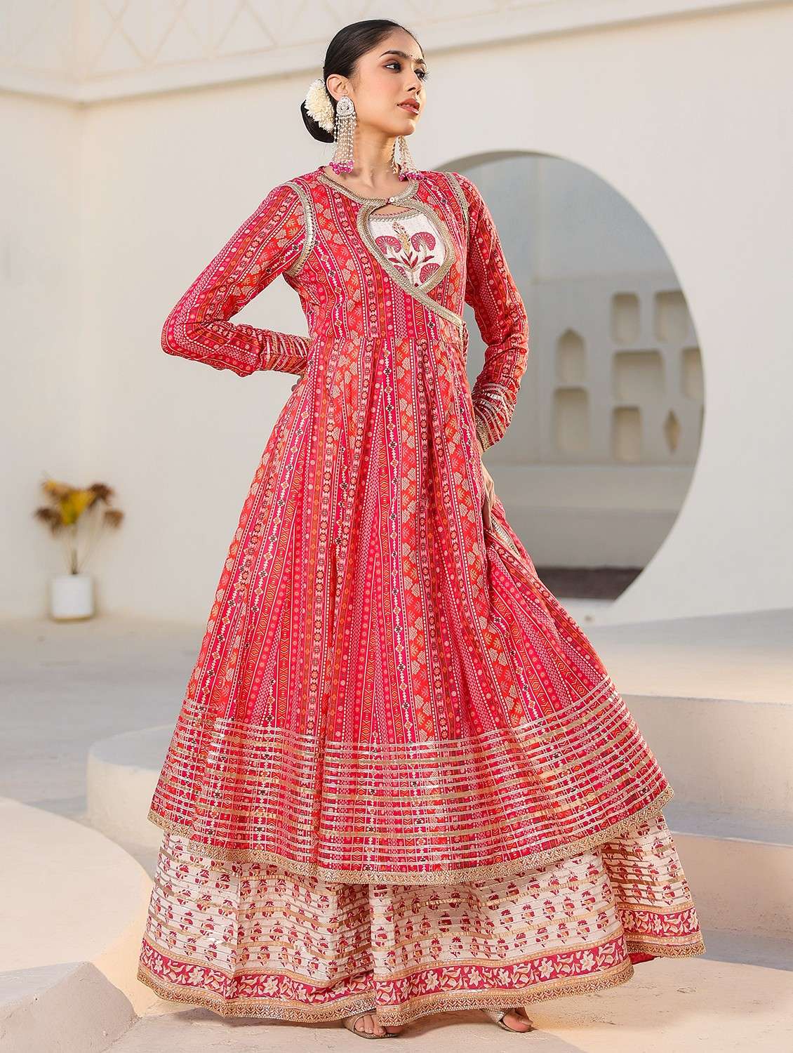 women printed long sleeve anarkali ethnic gown - 22071181 - Standard Image - 1