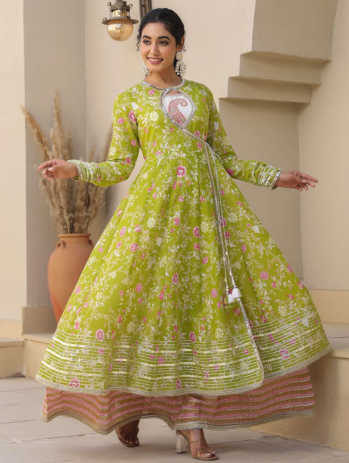 women floral printed long sleeve anarkali ethnic gown - 22071183 -  Standard Image - 1