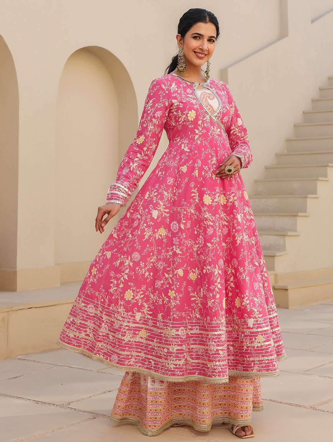 women floral printed long sleeve fit & flare ethnic gown - 22071184 -  Standard Image - 1