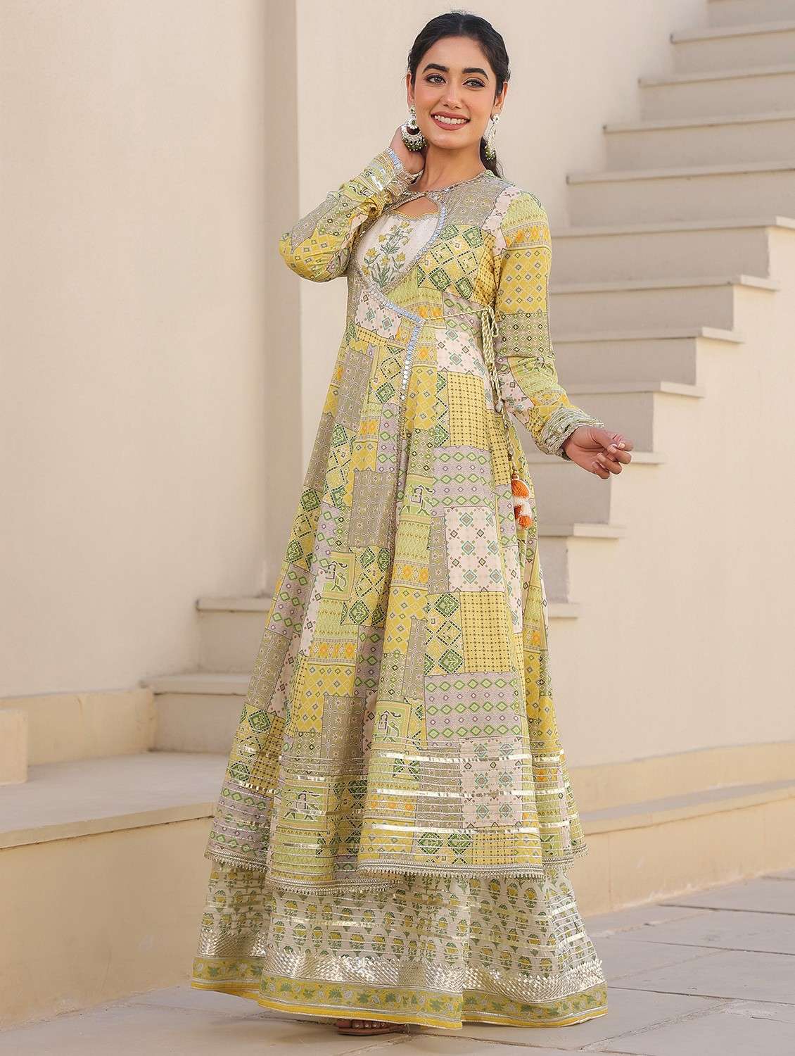 women printed long sleeve anarkali ethnic gown - 22071186 -  Standard Image - 1