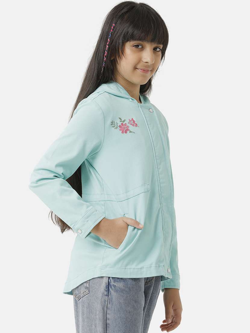 girls solid long sleeve hooded regular jacket - 22071190 -  Standard Image - 1