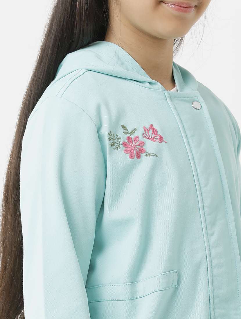 girls solid long sleeve hooded regular jacket - 22071190 -  Standard Image - 4