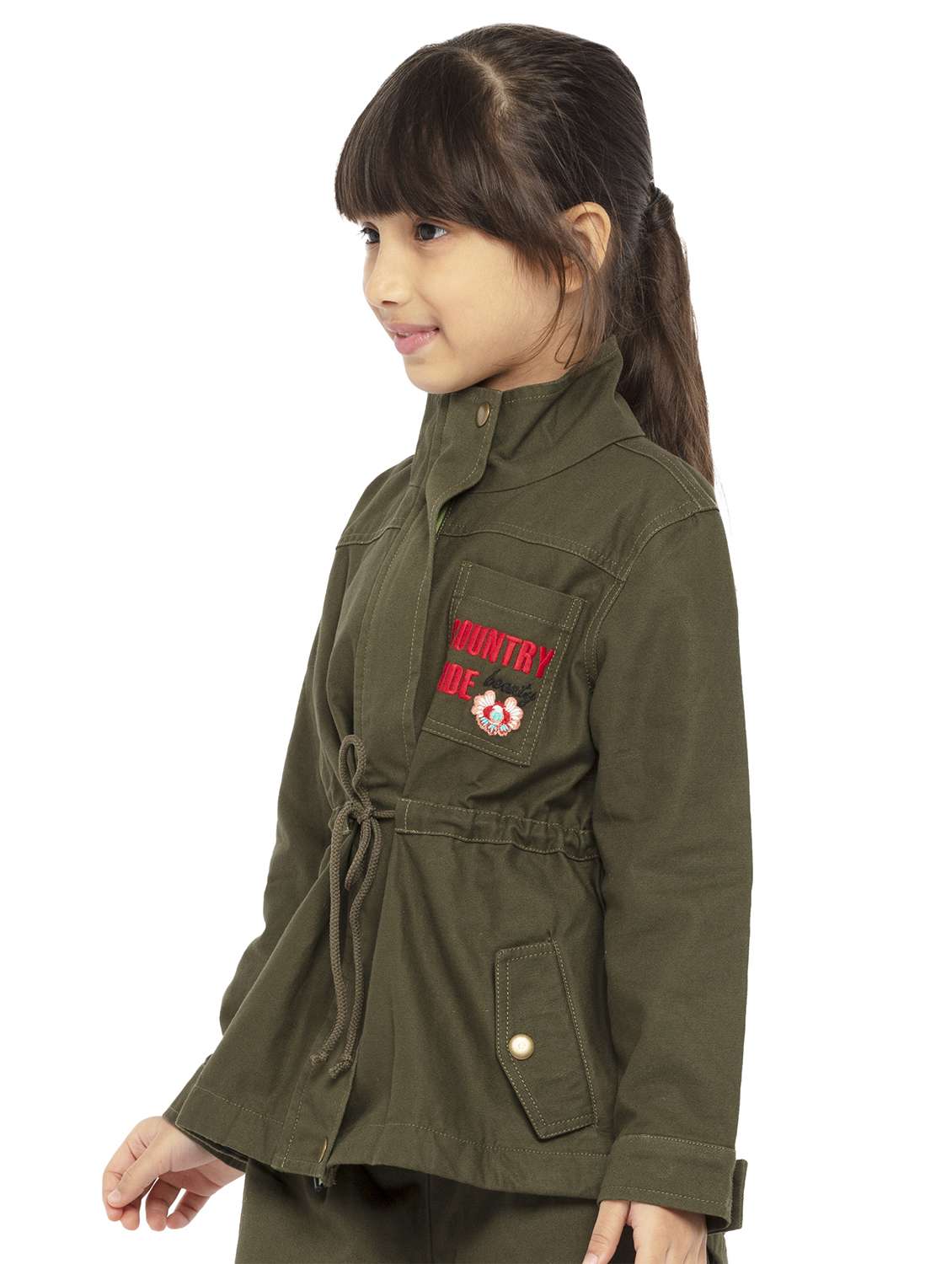 girls solid stand collar long sleeve regular jacket - 22071191 -  Standard Image - 1