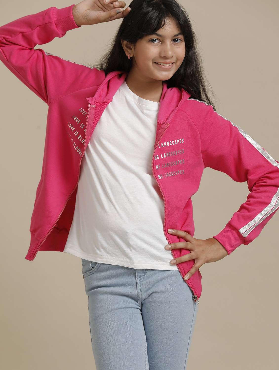 girls solid long sleeve hooded regular jacket