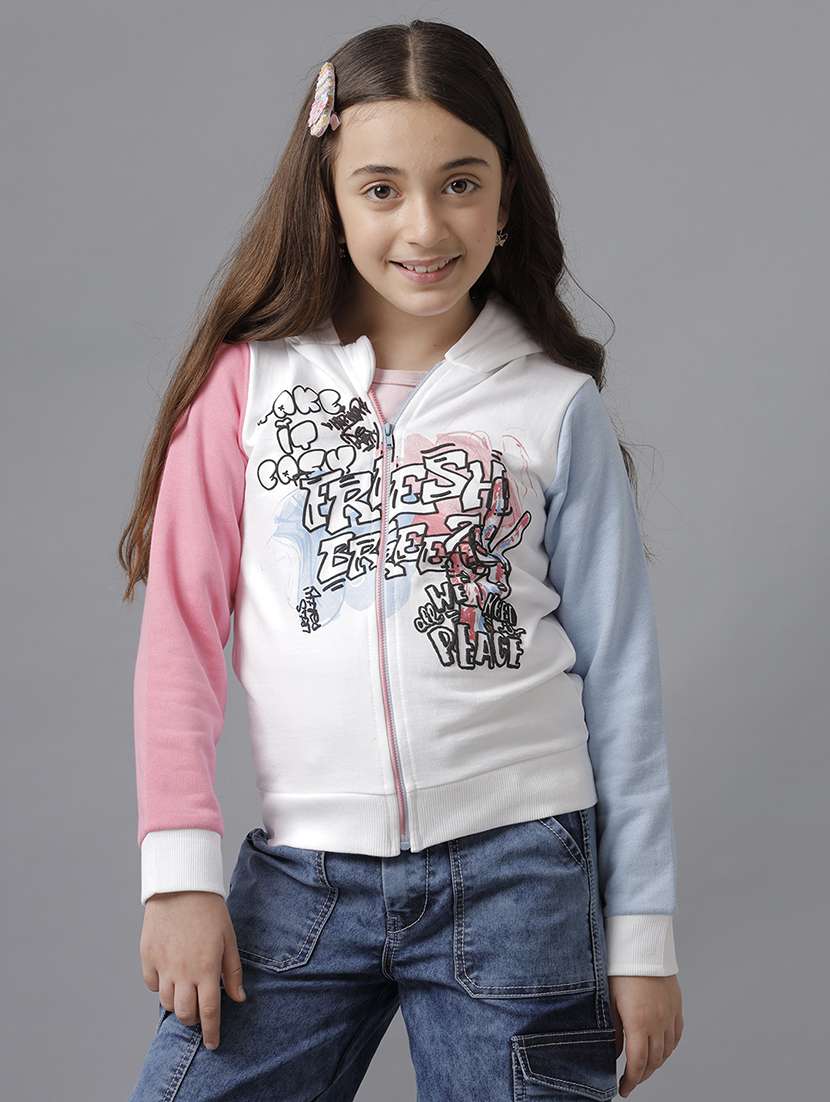 girls color blocked long sleeve hooded regular jacket - 22071203 - Zoom Image - 0