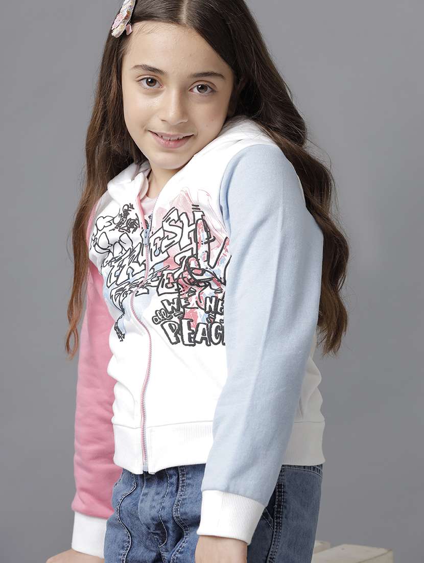 girls color blocked long sleeve hooded regular jacket - 22071203 - Standard Image - 1